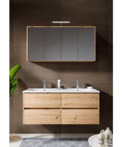 CFL York badmeubelset 120 eik naturel wastafel spiegelk lamp